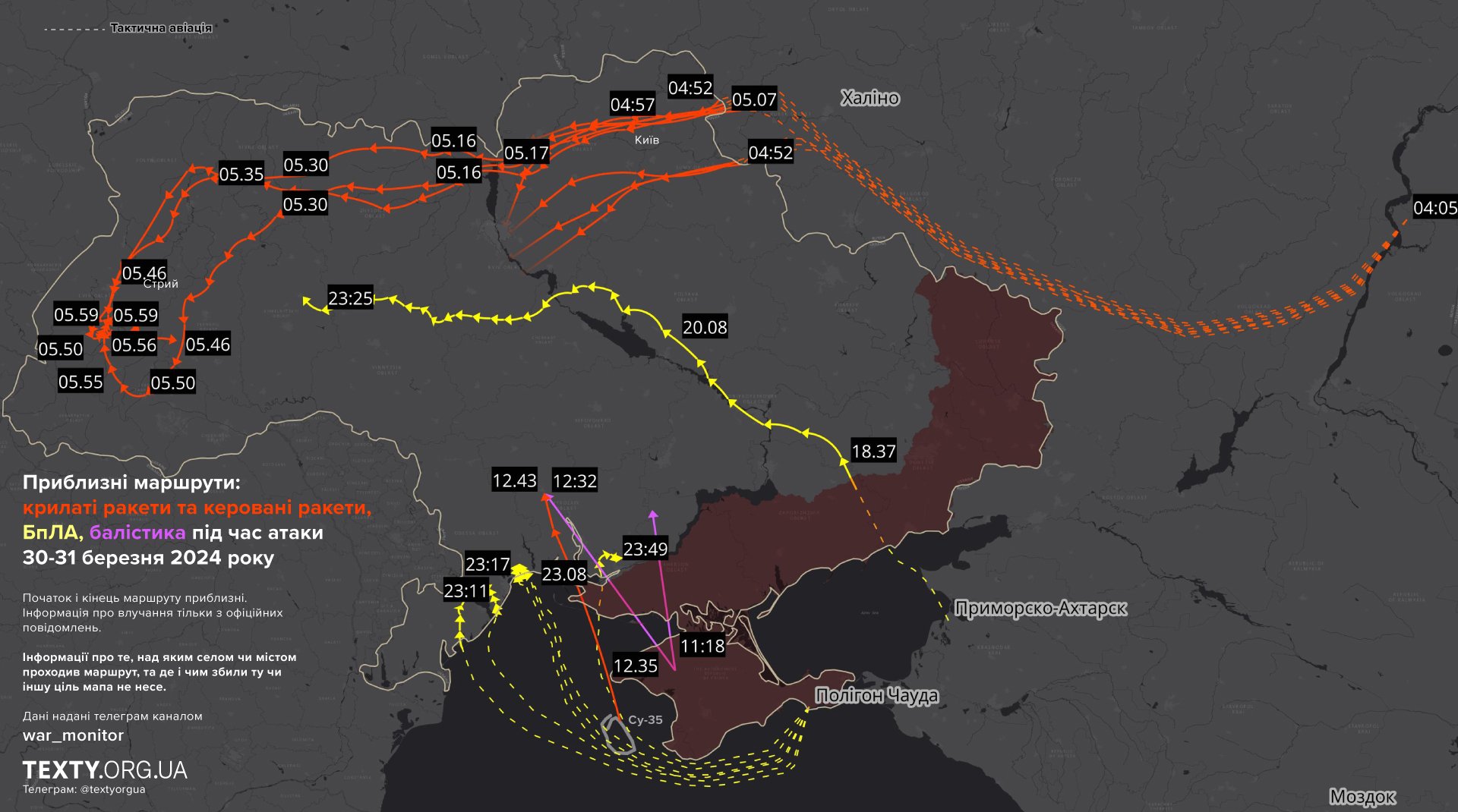 30-31_03-2024 маршрут ракет, datavis, маршрут дронів, атака маршрут, карта, карта атак РФ