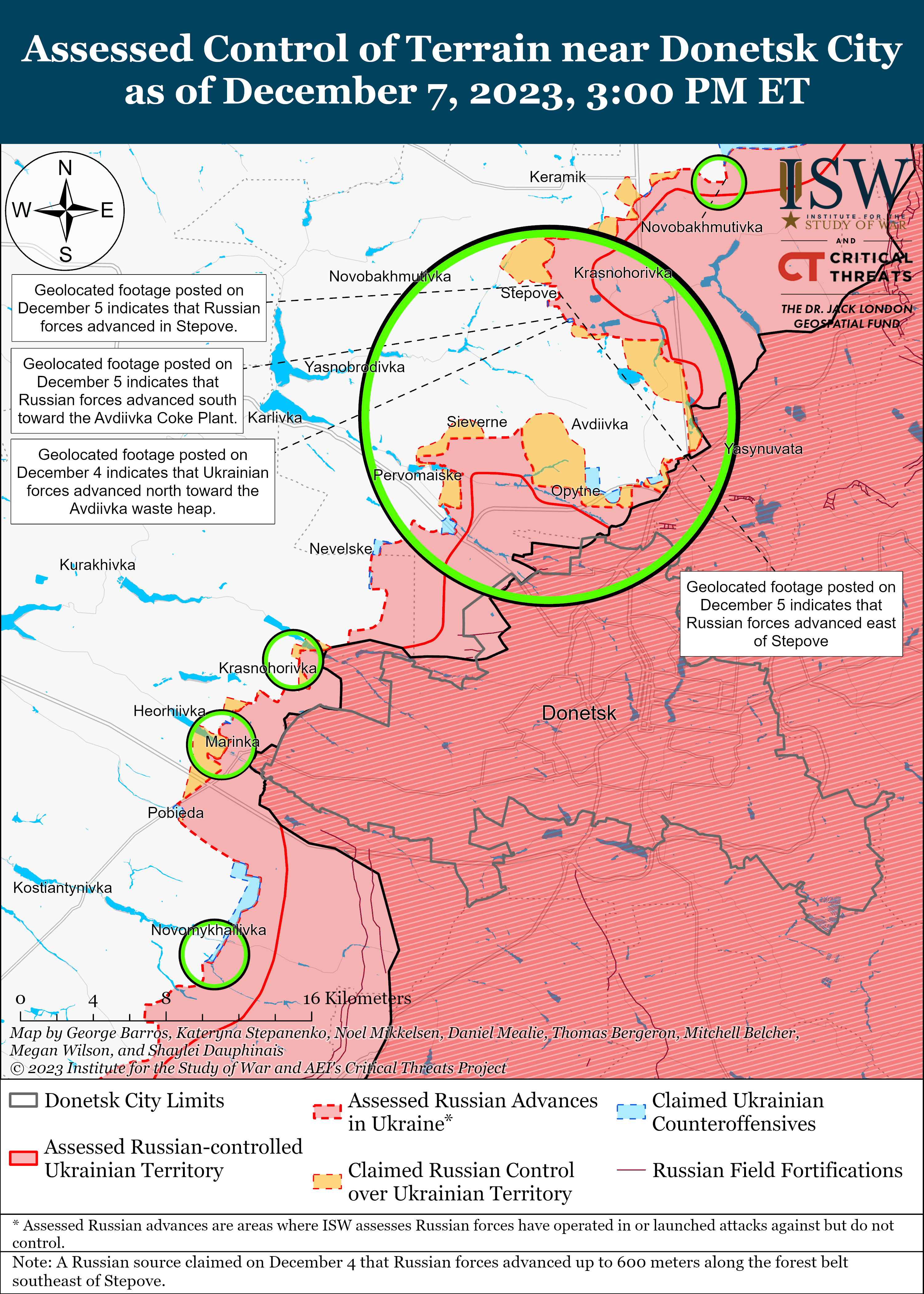 Avdiivka and Donetsk City Battle Map Draft December 12072023