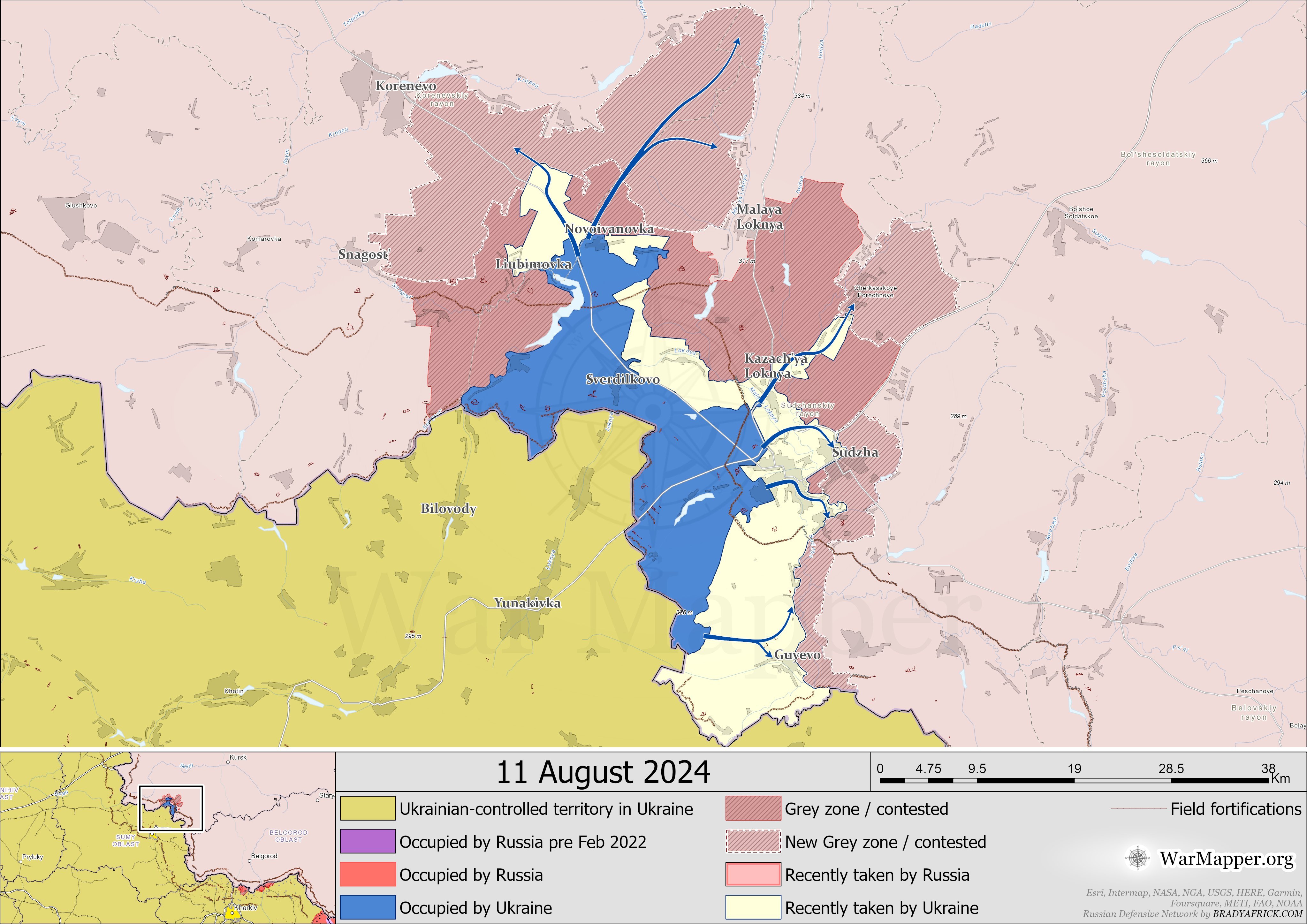 Карта захоплених ЗСУ територій у Курській області