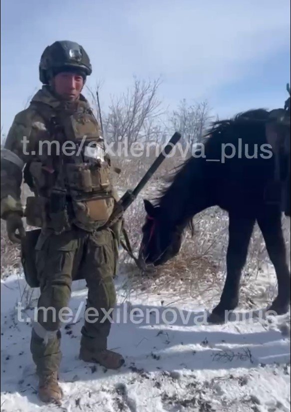 Photo of the Russian military man with a horse from Telegram channels