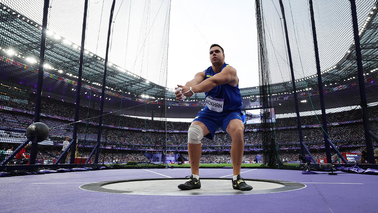 Михайло Кохан під час метання молота на Олімпійських іграх у Парижі. Фото: Getty images