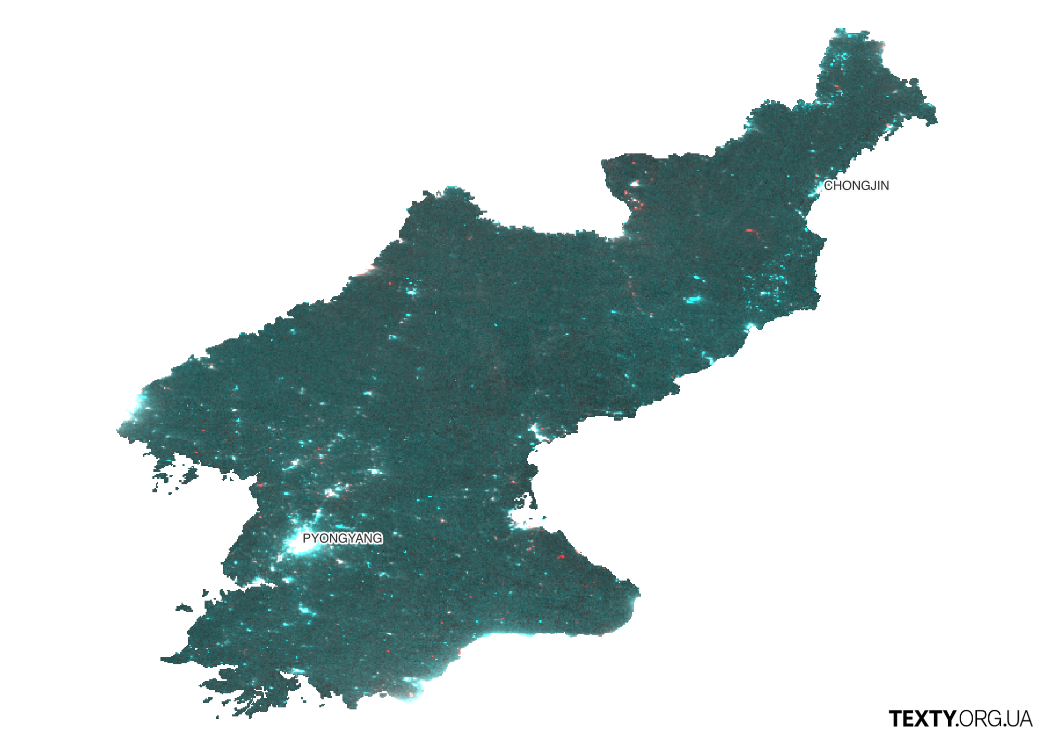 Satelite image of North Korea during the night