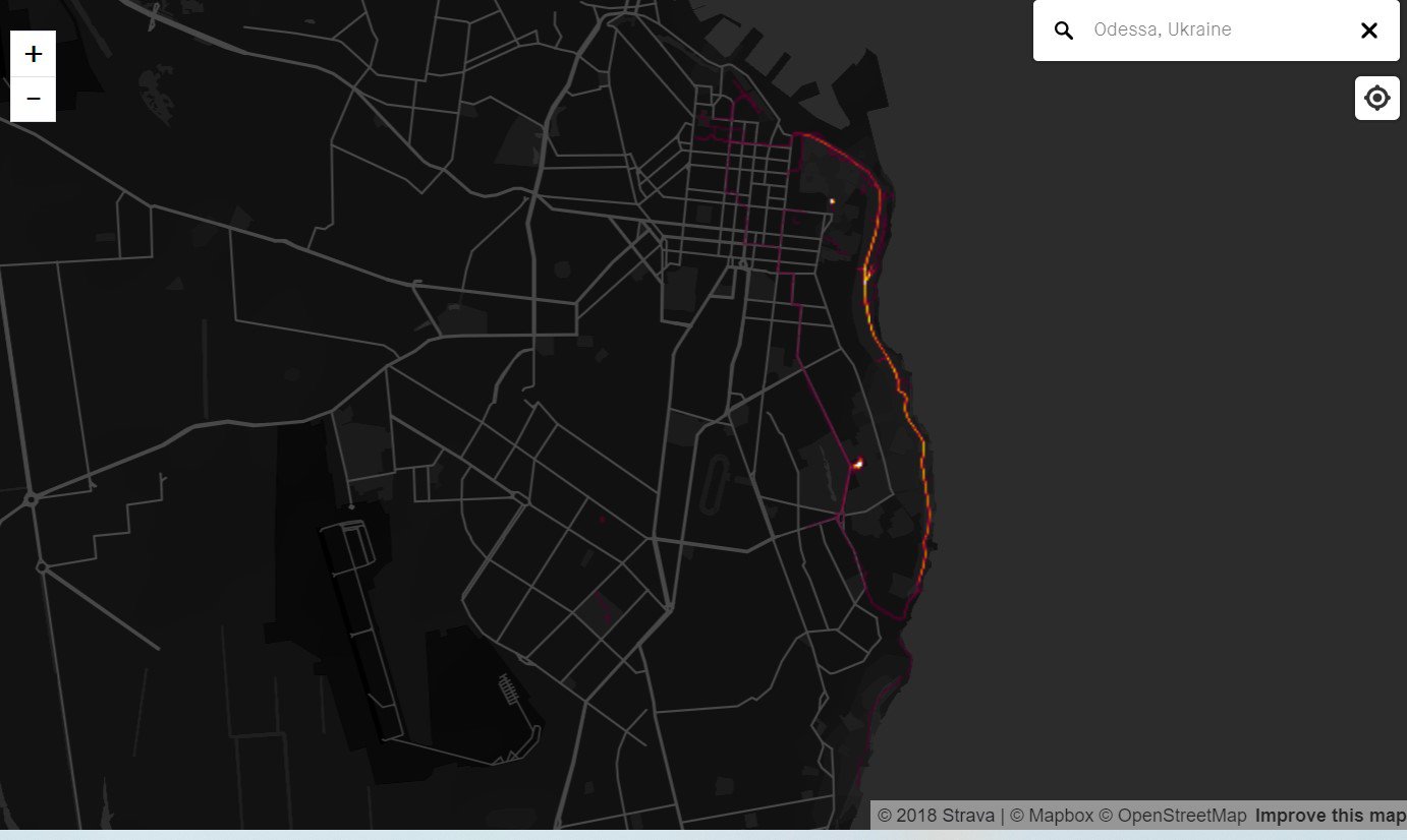 В Одесі все доволі очікувано зосередилося на Трасі здоров'я вздовж моря: скріншот із карти Strava