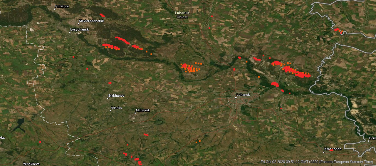 Карта: Fire Information for Resource Management System, ситуація станом на 1 жовтня