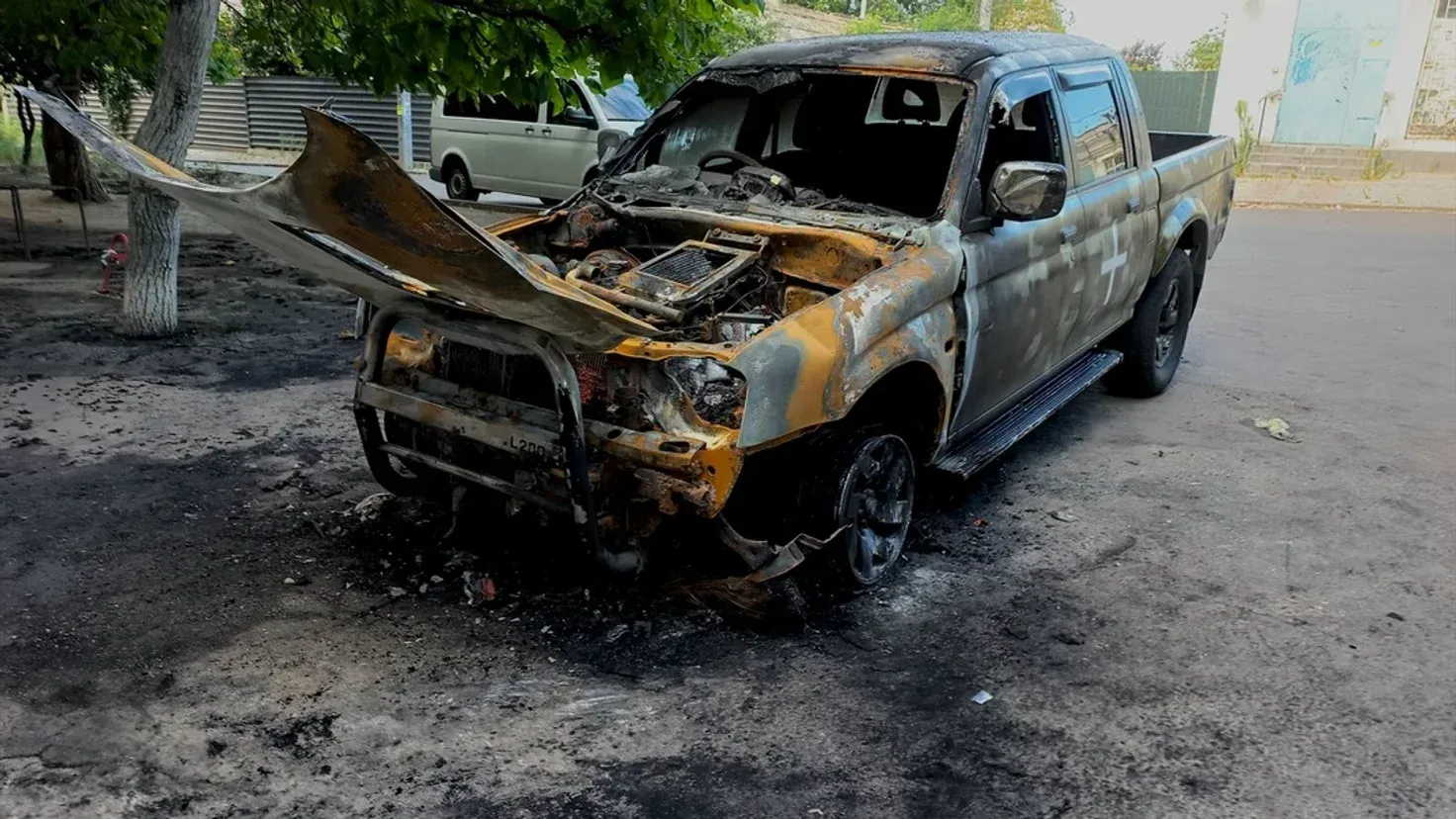 Спалена автівка військових. Фото: поліція Миколаївщини