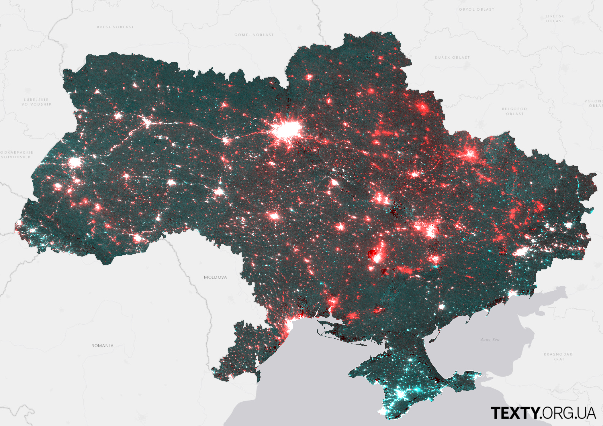 Satelite image of Ukraine during the night( since the beginning of the war)